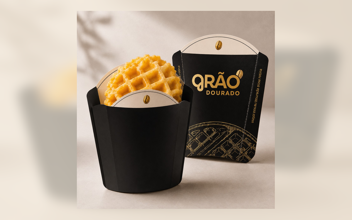 Produto Pão de queijo Waffle da Grão Dourado.